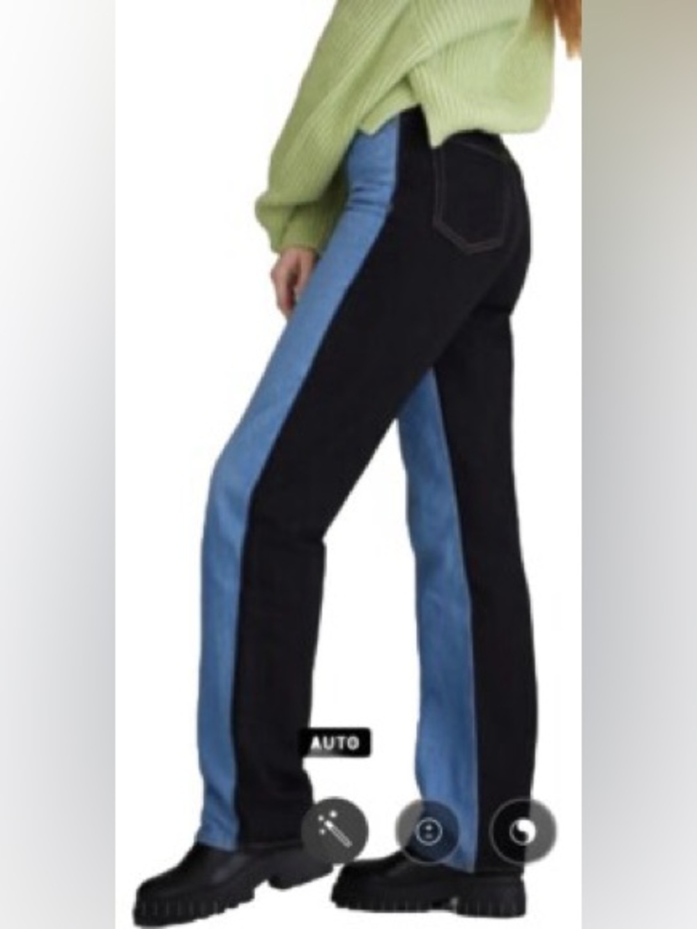 PacSun Two-Tone Light Blue Denim Straight-Leg Jeans with Black Side Panels